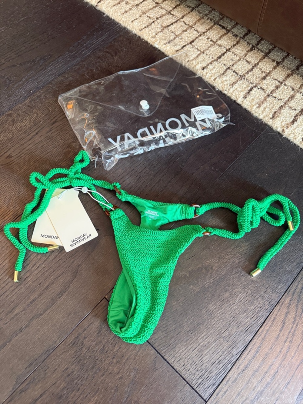 Monday Swimwear Palm Green Crinkle String Bikini Bottom
